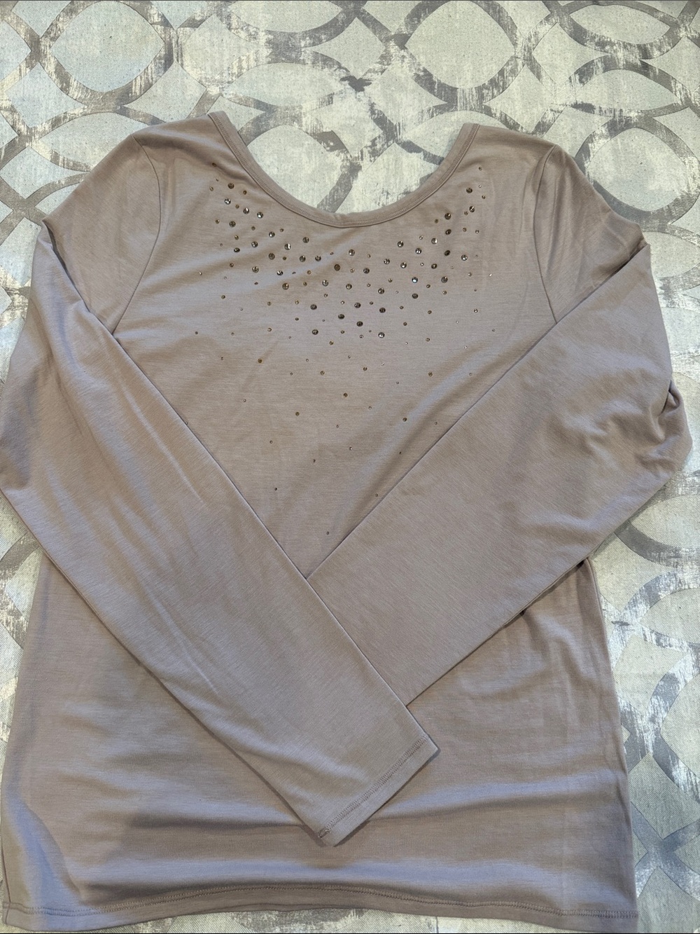 Victoria's Secret Taupe-Beige Long Sleeve Scoop Neck Top with Stud Detail